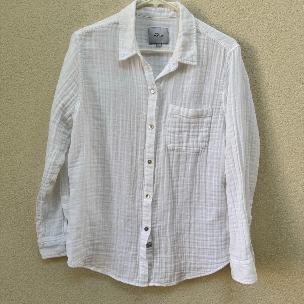 Rails Women's White Ellis Long Sleeve Gauze Cotton Button Down Shirt Size L